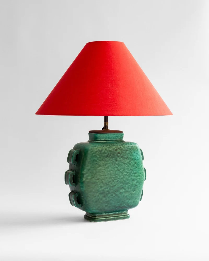 Emerald Stoneware Table Lamp by Wilhelm Kåge, Sweden, 1930s