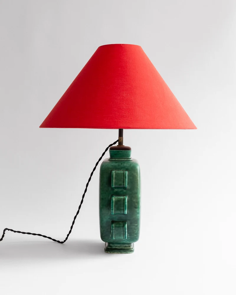 Emerald Stoneware Table Lamp by Wilhelm Kåge, Sweden, 1930s