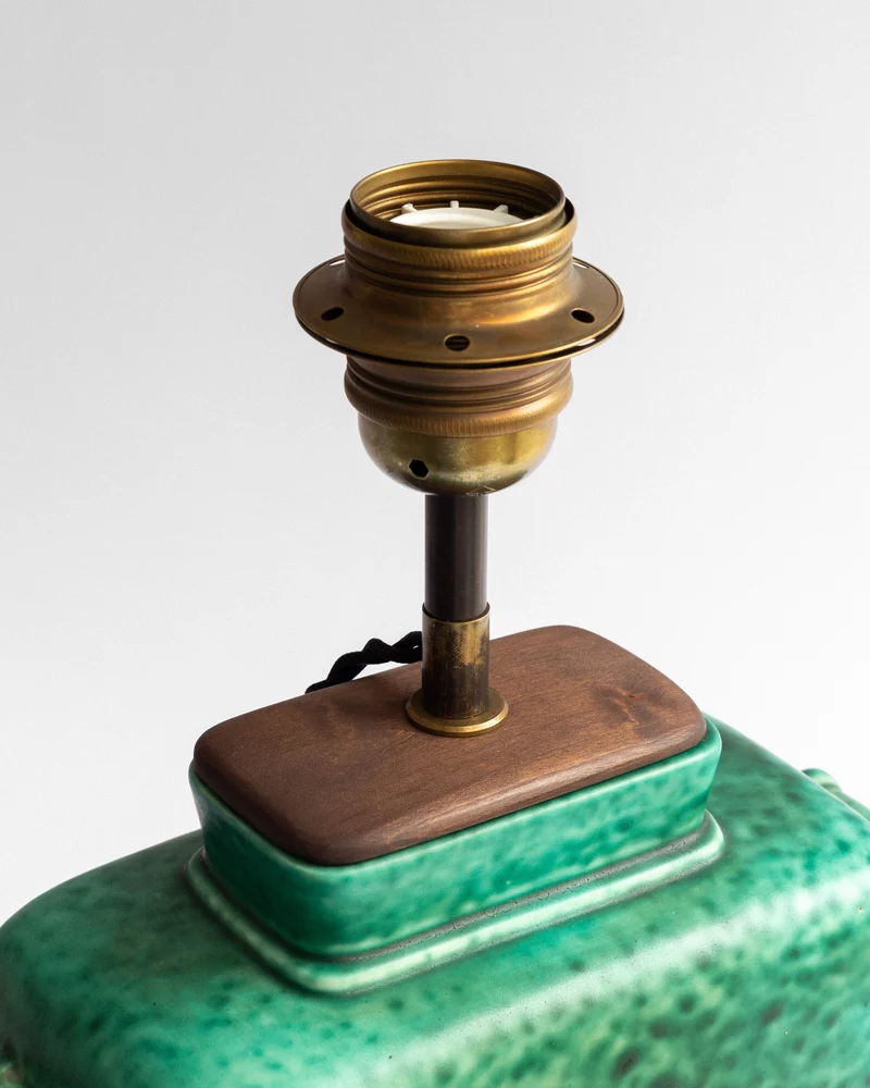 Emerald Stoneware Table Lamp by Wilhelm Kåge, Sweden, 1930s