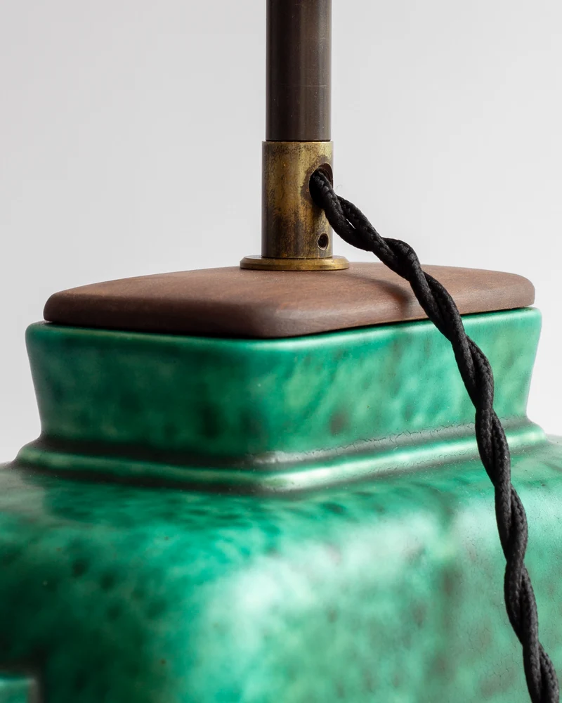 Emerald Stoneware Table Lamp by Wilhelm Kåge, Sweden, 1930s