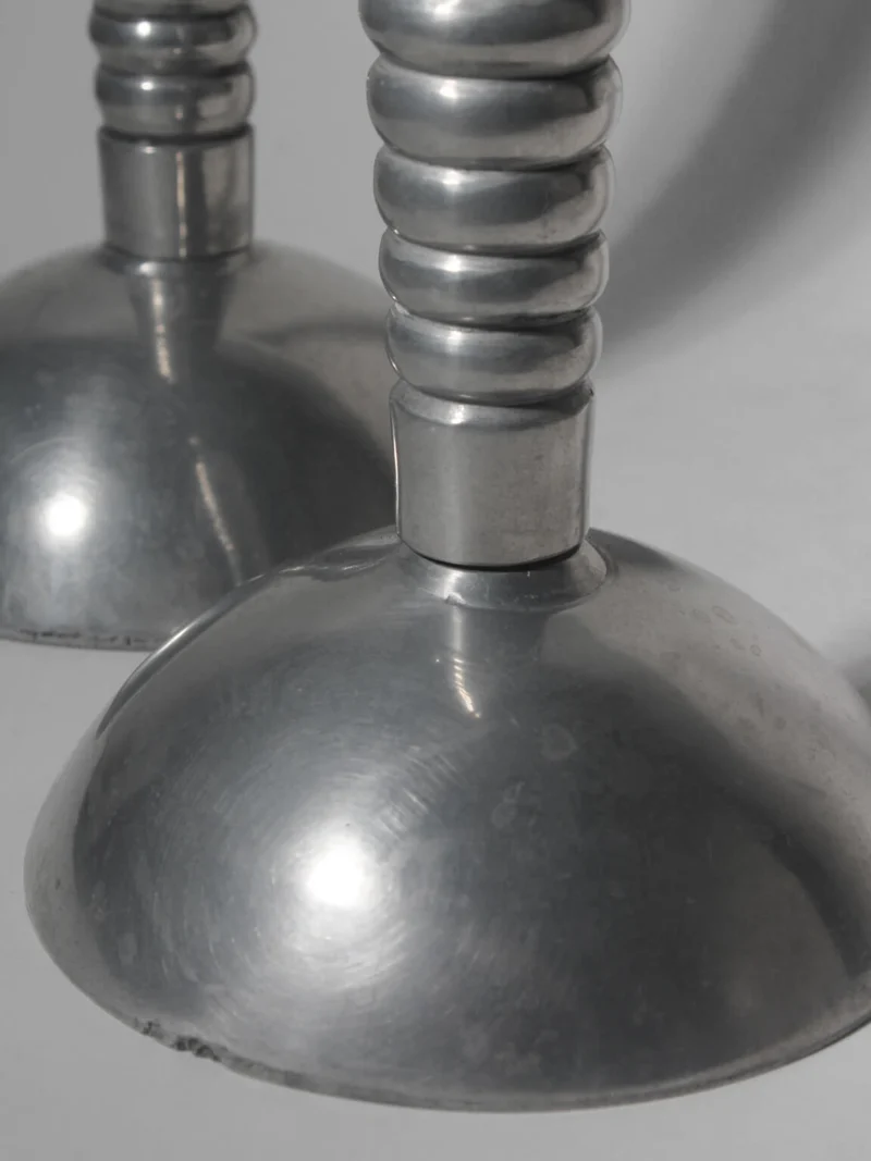 Pair Of Massive Rimmed Aluminum Candle Holders