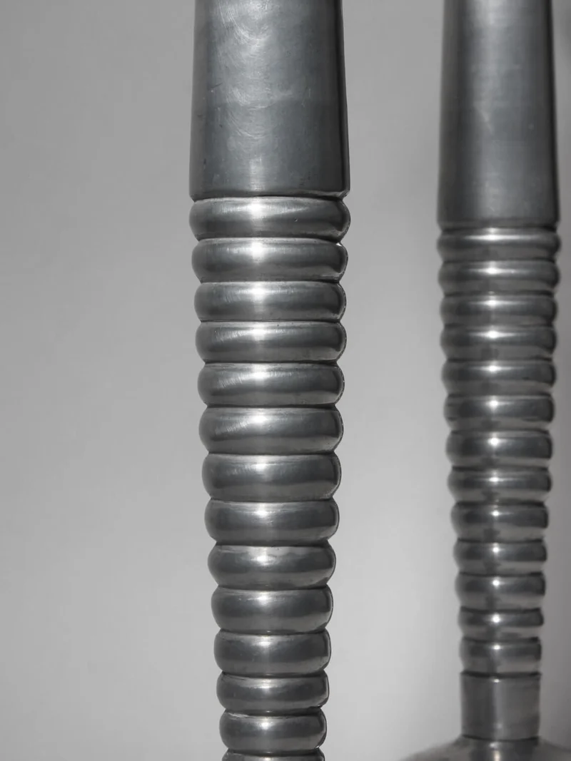 Pair Of Massive Rimmed Aluminum Candle Holders