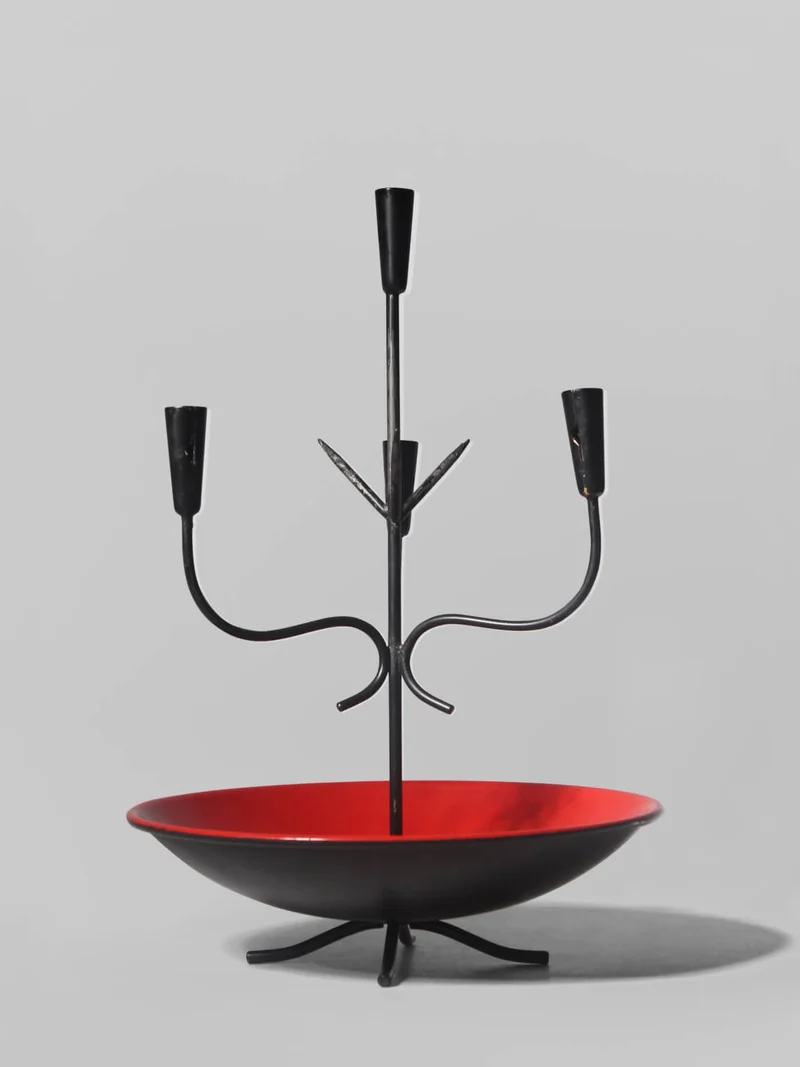 Gunnar Ander Mid-Century Vibrant Red And Black Candelabra, Ystad Metall