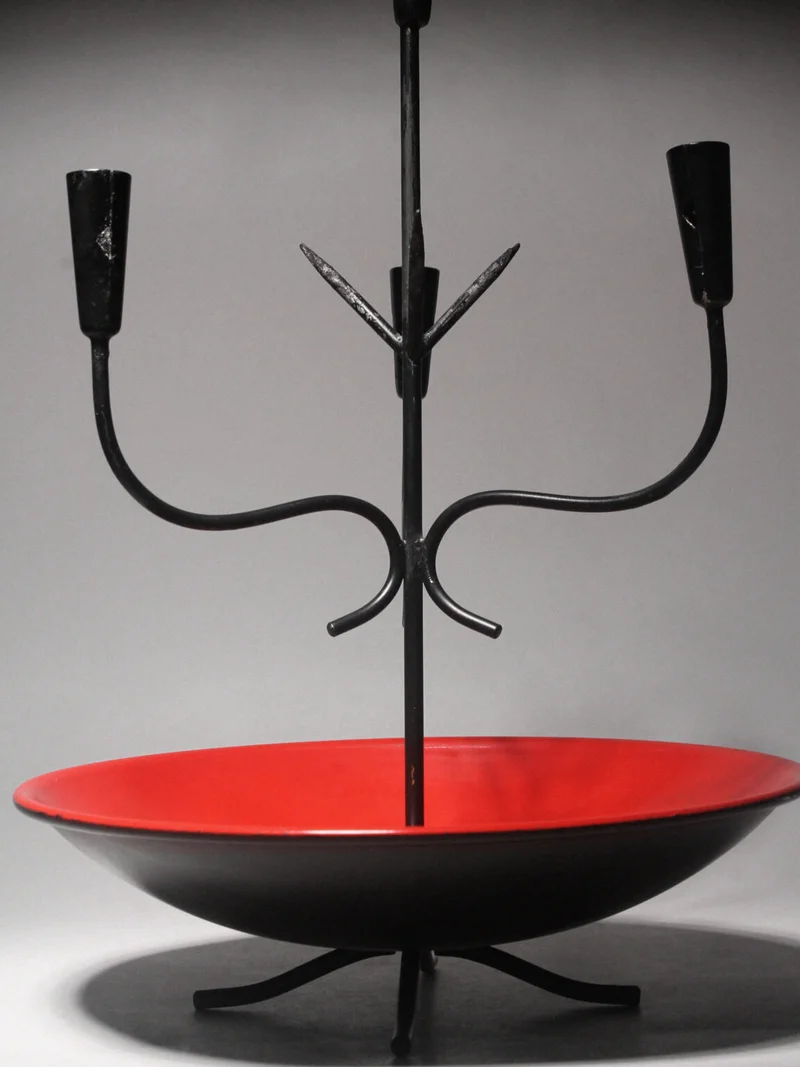 Gunnar Ander Mid-Century Vibrant Red And Black Candelabra, Ystad Metall
