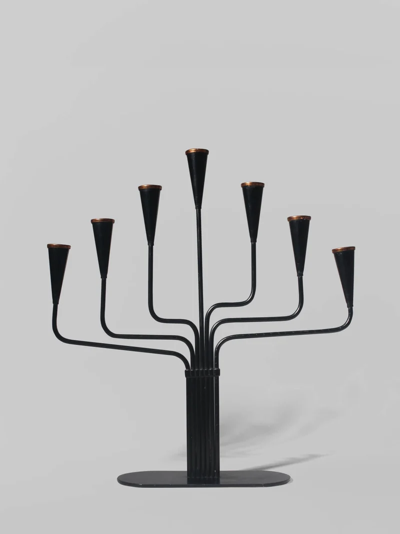 Gunnar Ander Mid-Century Black Metal And Copper Candelabra, For Ystad Metall
