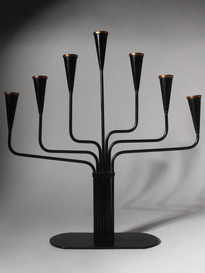 Gunnar Ander Mid-Century Black Metal And Copper Candelabra, For Ystad Metall