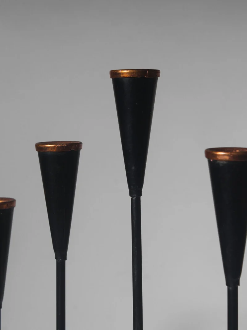 Gunnar Ander Mid-Century Black Metal And Copper Candelabra, For Ystad Metall