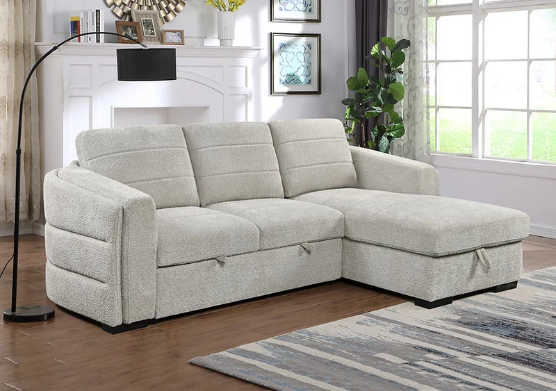 SORELLE™ – LIGHT GREY BOUCLÉ SOFA BED SECTIONAL – IF-9086