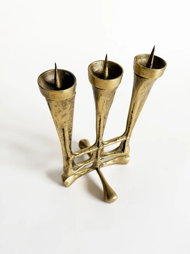 Heavy Brass Brutalist Candelabra