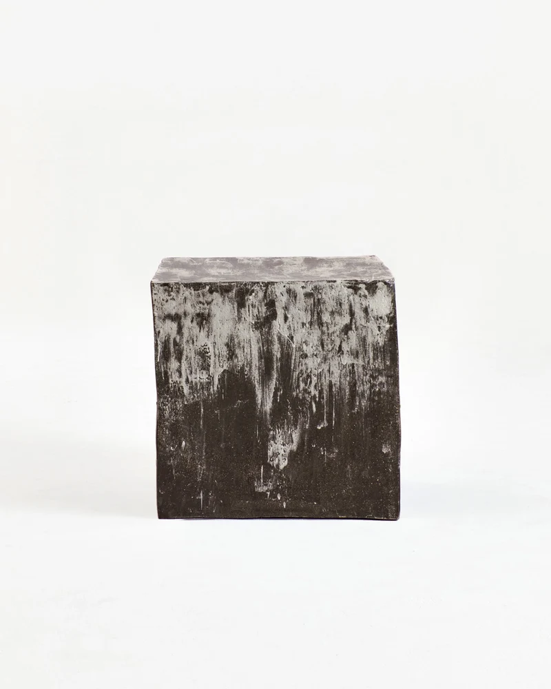 Brown Ceramic Cube Side Table