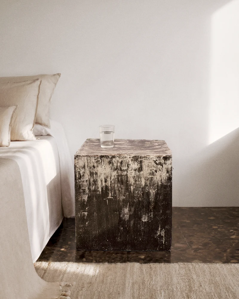 Brown Ceramic Cube Side Table
