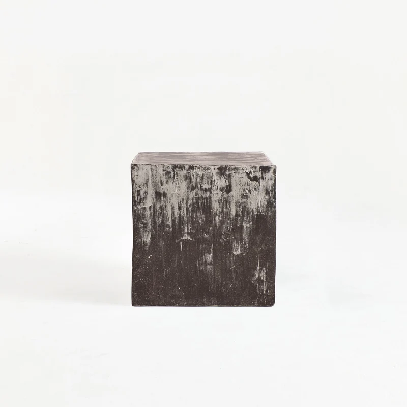 Brown Ceramic Cube Side Table