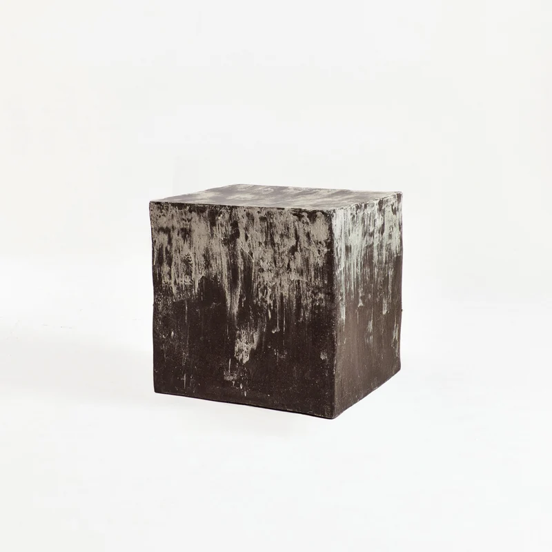Brown Ceramic Cube Side Table
