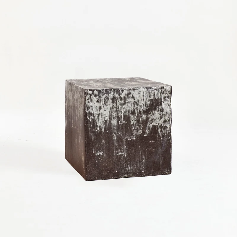 Brown Ceramic Cube Side Table