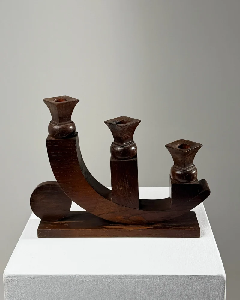 Art Deco Carved Wooden Candle Holder, France, circa 1930