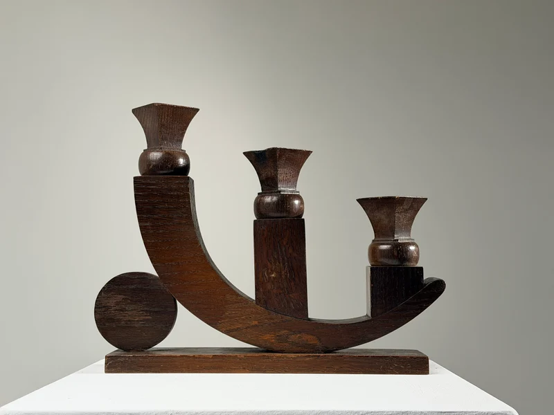 Art Deco Carved Wooden Candle Holder, France, circa 1930