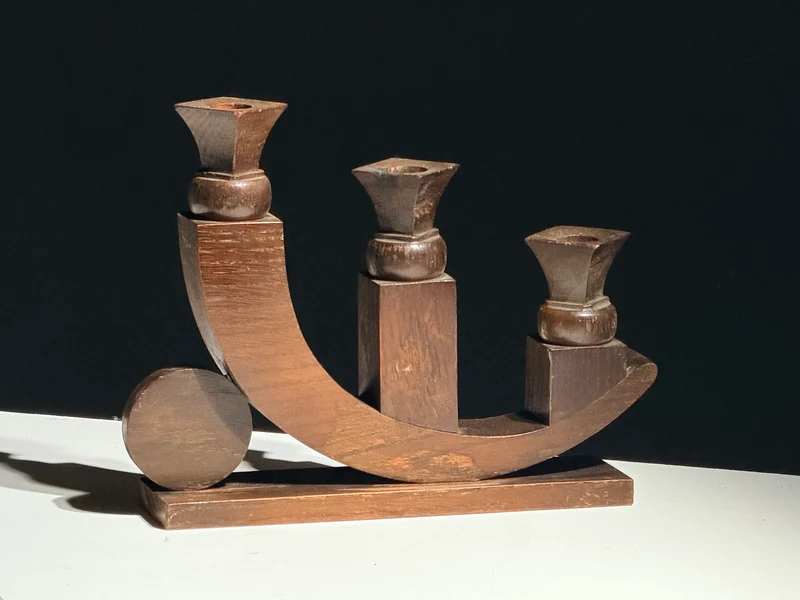 Art Deco Carved Wooden Candle Holder, France, circa 1930