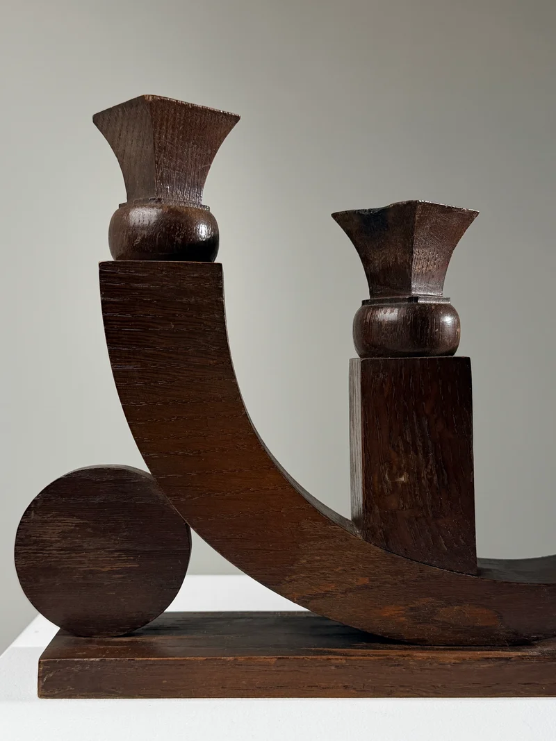 Art Deco Carved Wooden Candle Holder, France, circa 1930