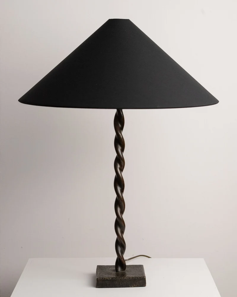 Hand-Twisted Copper Table Lamp on Hammered Plinth, 1960s