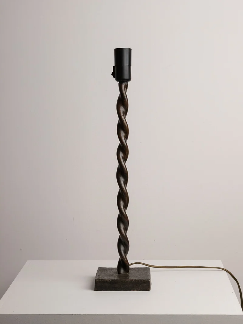 Hand-Twisted Copper Table Lamp on Hammered Plinth, 1960s
