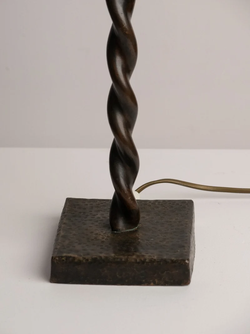 Hand-Twisted Copper Table Lamp on Hammered Plinth, 1960s