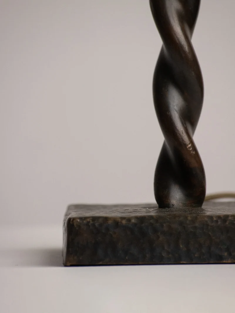 Hand-Twisted Copper Table Lamp on Hammered Plinth, 1960s