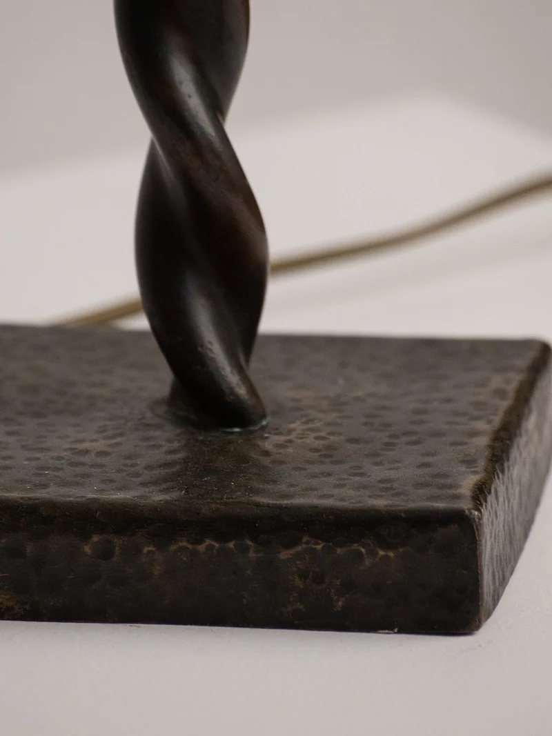 Hand-Twisted Copper Table Lamp on Hammered Plinth, 1960s