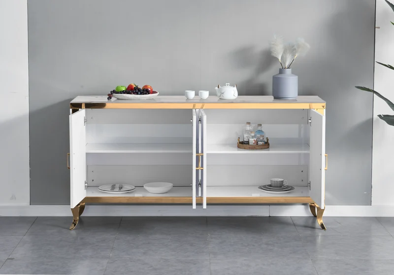 Buffet 4 portes marbre beige doré - Neo