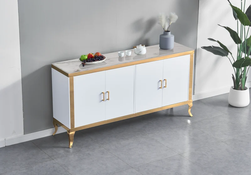 Buffet 4 portes marbre beige doré - Neo