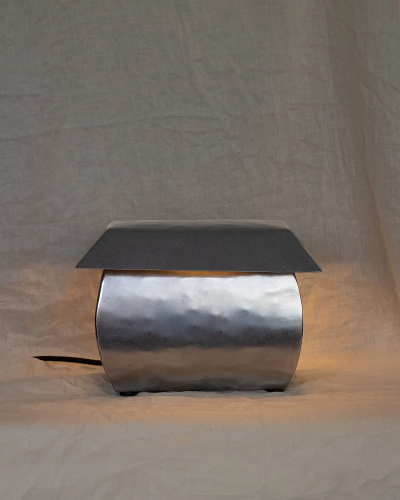 Wide Hammered Steel Lamp