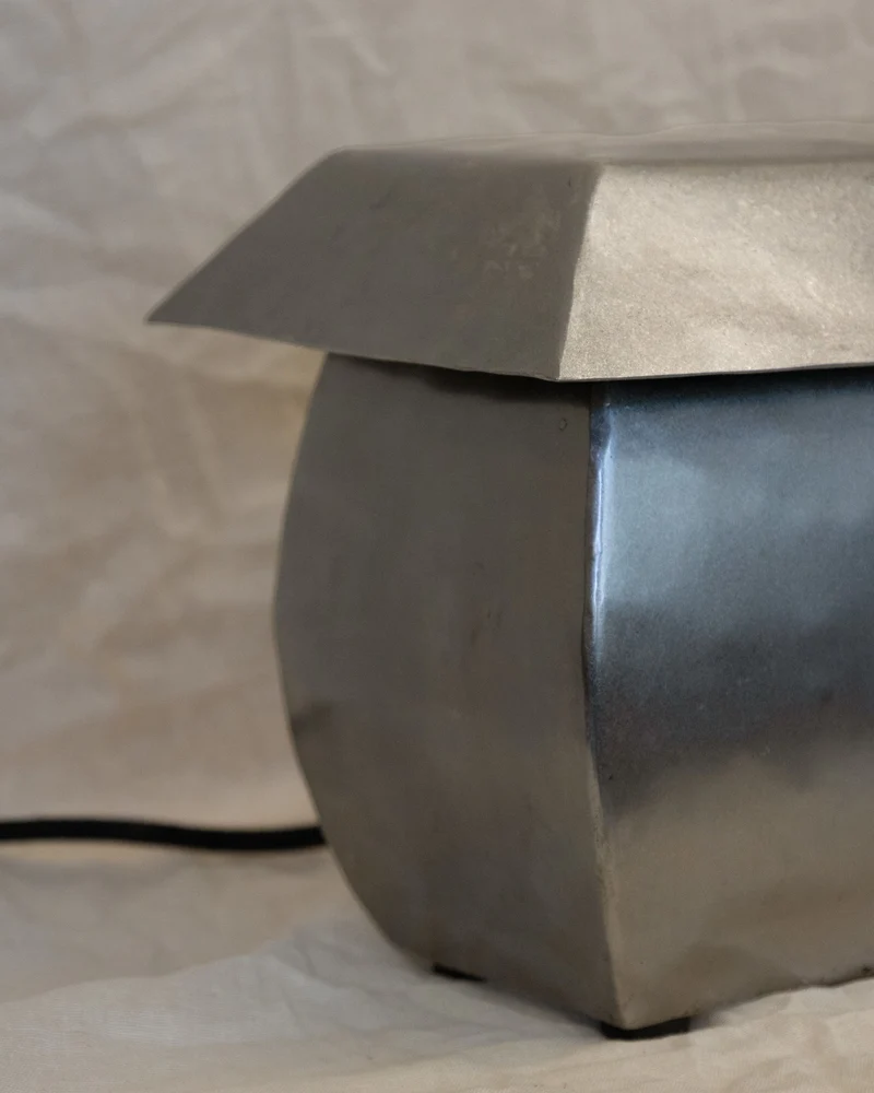Wide Hammered Steel Lamp