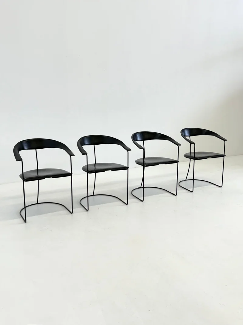 Set of 8 Vintage Arrben Ursala Dining Chairs in Black Leather