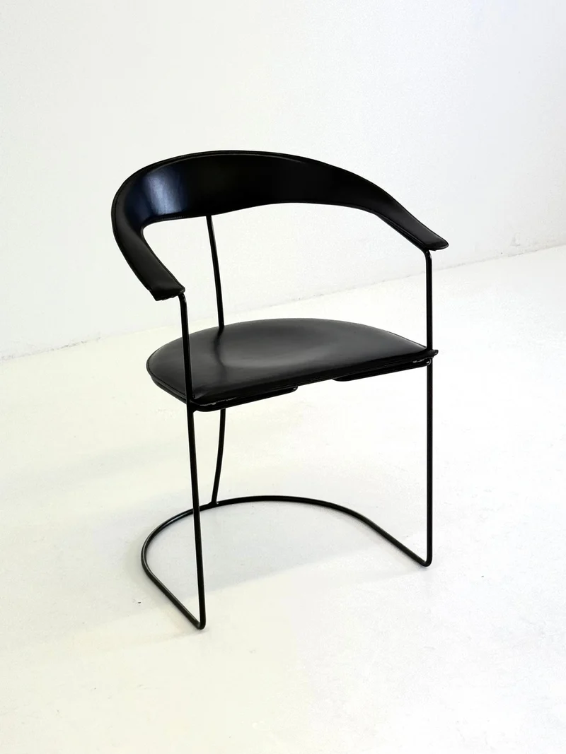 Set of 8 Vintage Arrben Ursala Dining Chairs in Black Leather