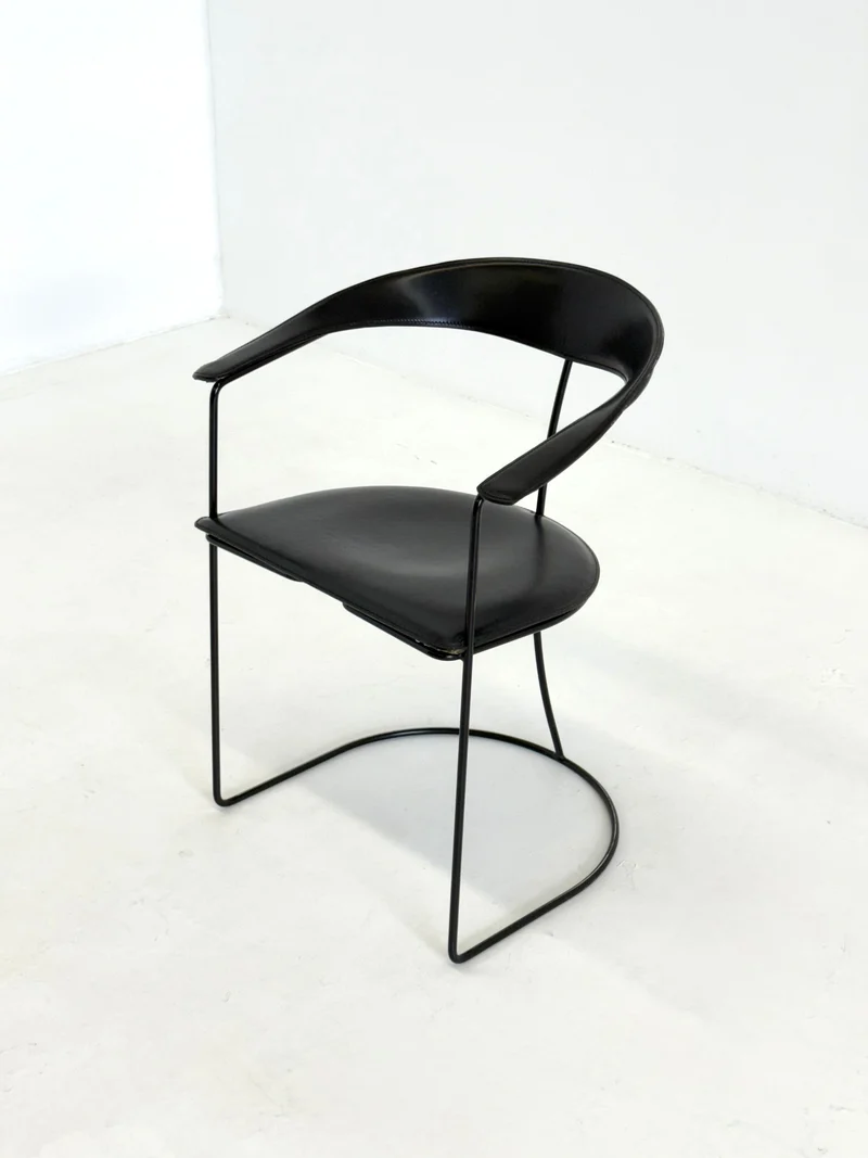 Set of 8 Vintage Arrben Ursala Dining Chairs in Black Leather