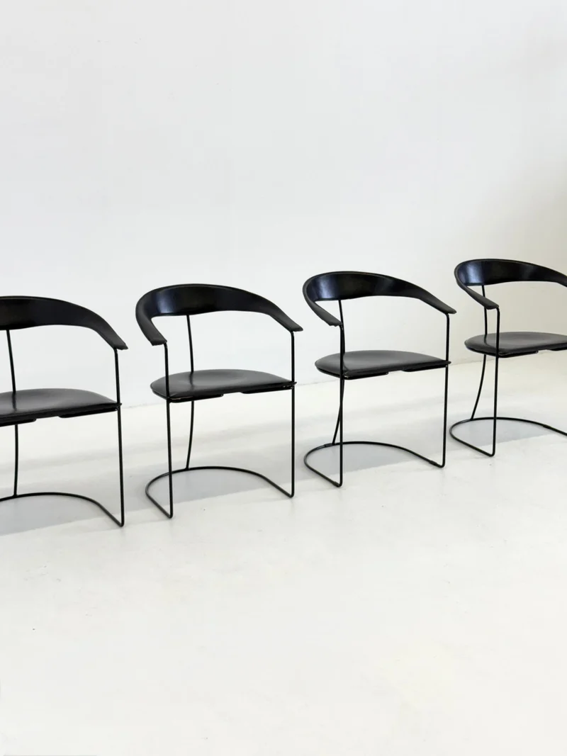Set of 8 Vintage Arrben Ursala Dining Chairs in Black Leather