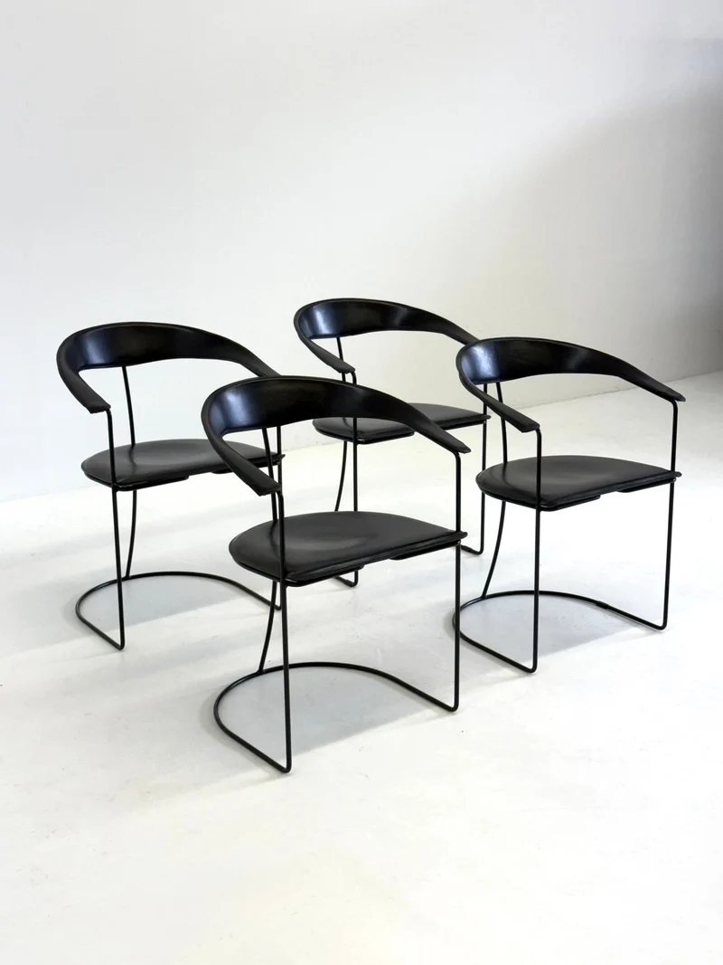 Set of 8 Vintage Arrben Ursala Dining Chairs in Black Leather