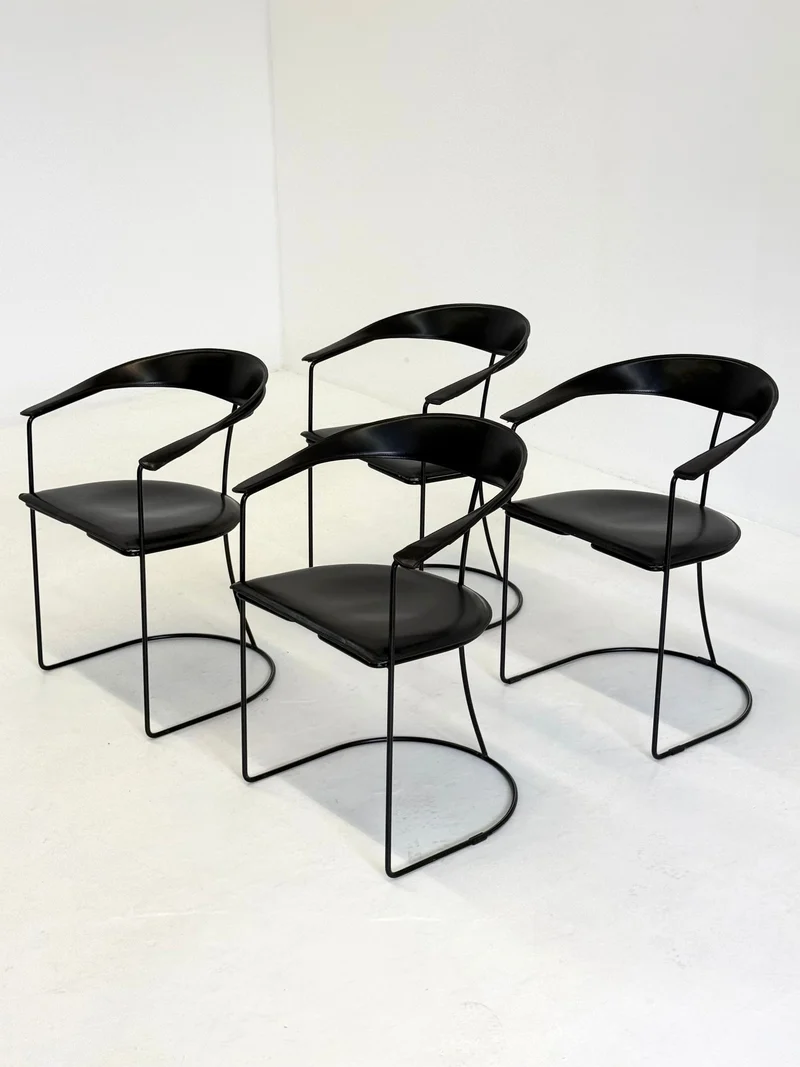 Set of 8 Vintage Arrben Ursala Dining Chairs in Black Leather