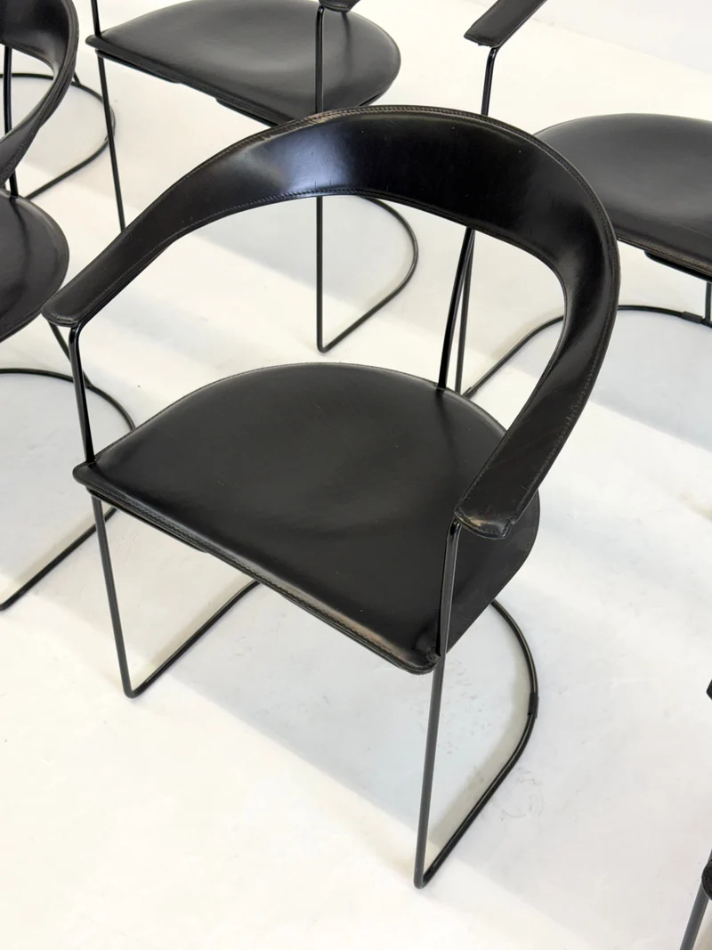 Set of 8 Vintage Arrben Ursala Dining Chairs in Black Leather