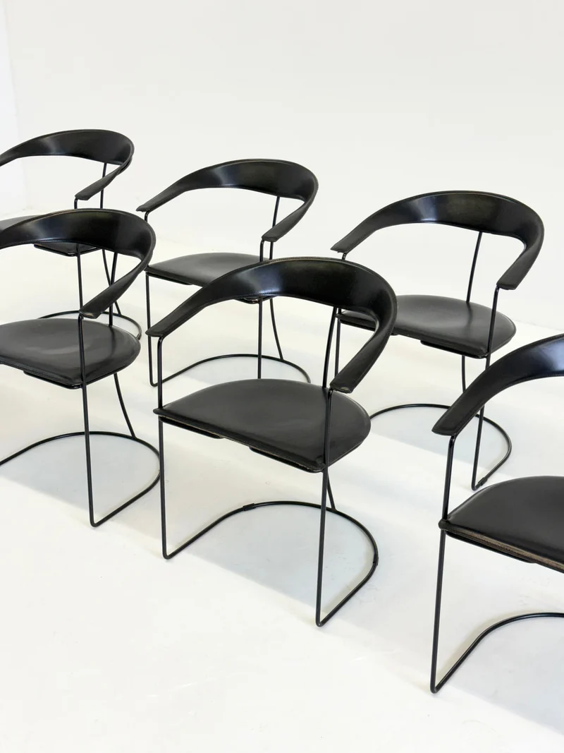 Set of 8 Vintage Arrben Ursala Dining Chairs in Black Leather