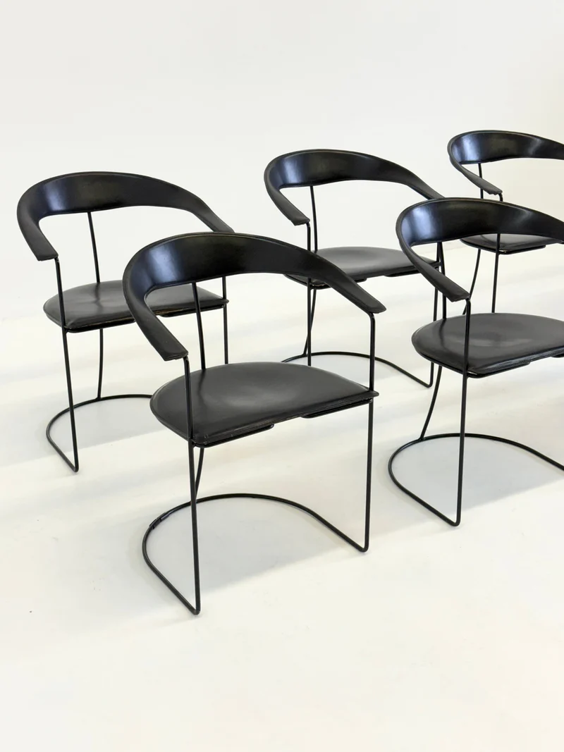 Set of 8 Vintage Arrben Ursala Dining Chairs in Black Leather