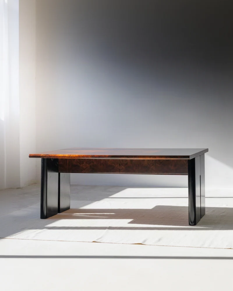 Executive Burlwood Desk and Small Cabinet, 1980s