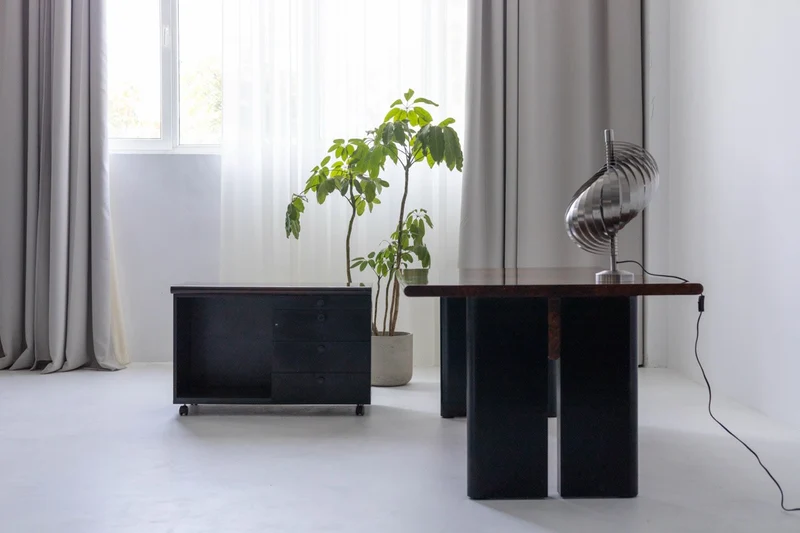 Executive Burlwood Desk and Small Cabinet, 1980s