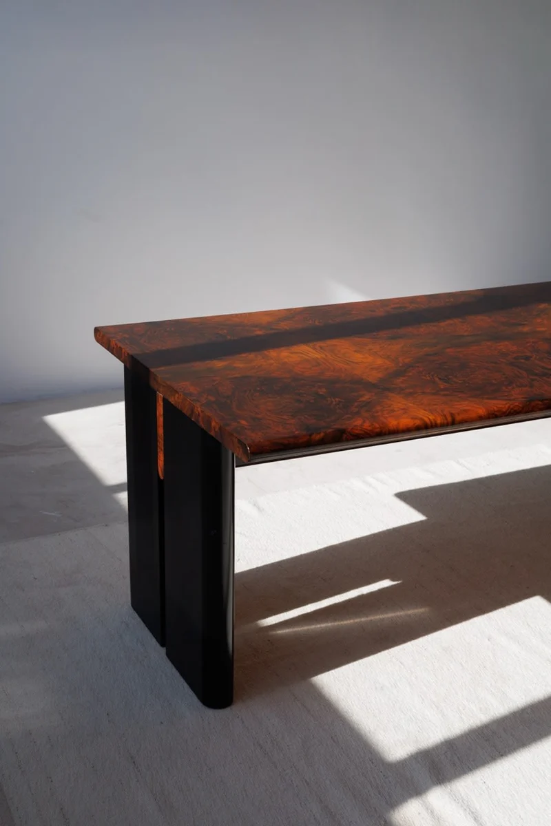 Executive Burlwood Desk and Small Cabinet, 1980s