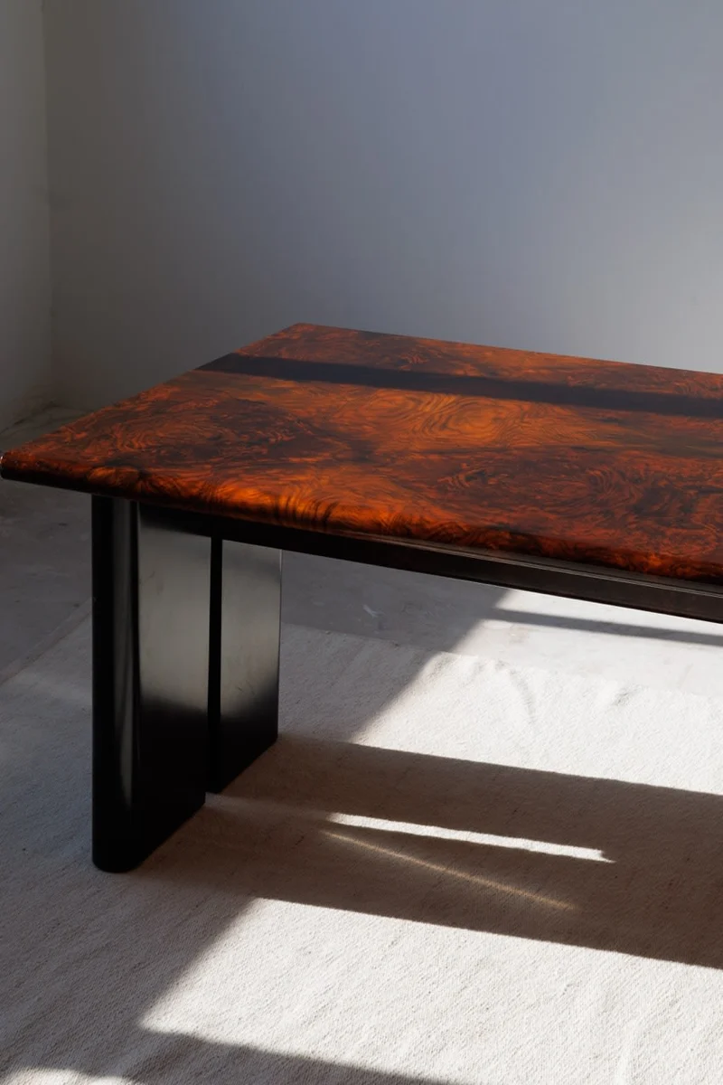 Executive Burlwood Desk and Small Cabinet, 1980s
