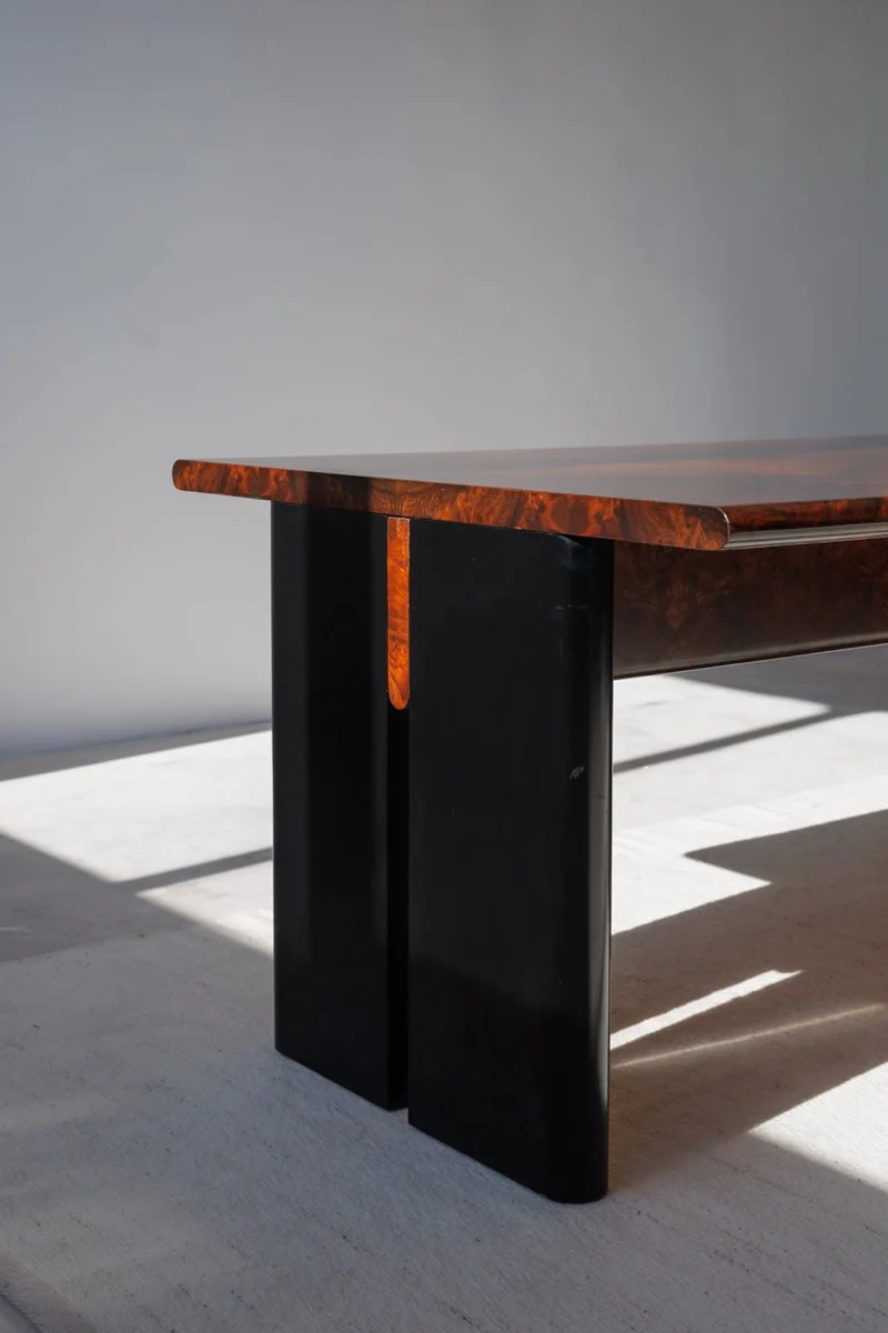 Executive Burlwood Desk and Small Cabinet, 1980s