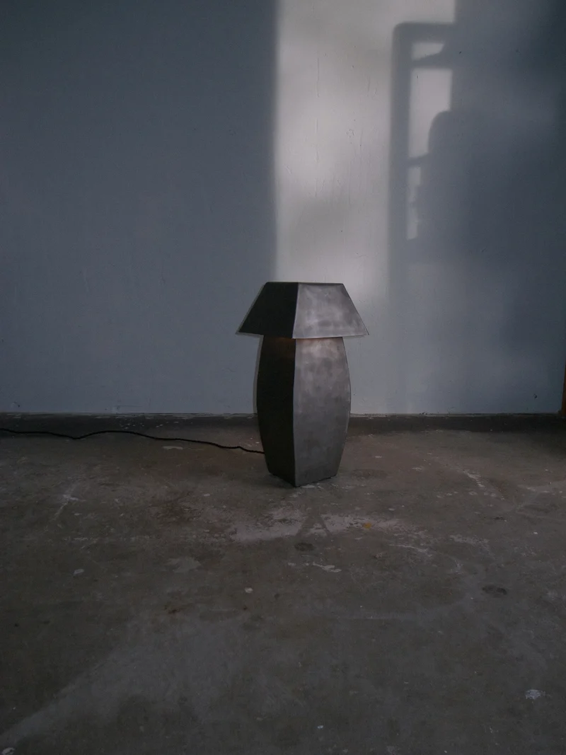 Tall Hammered Steel Lamp