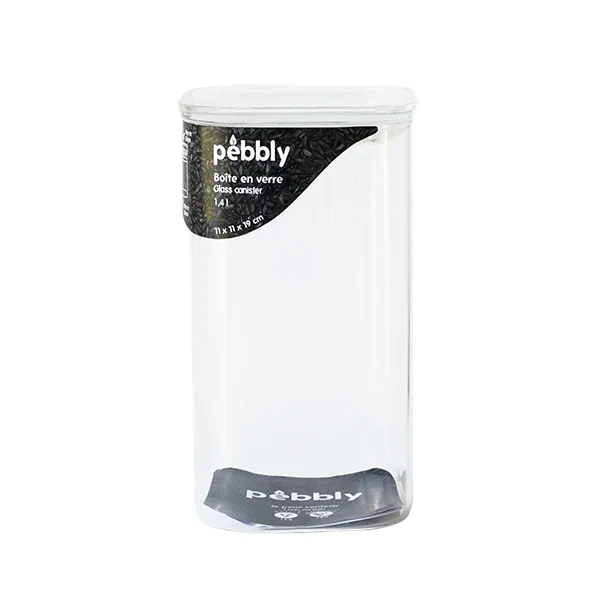 Boite carrée haute en verre 1400 ml Pebbly