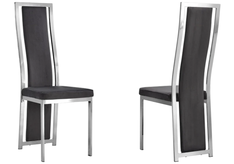 Table en verre et 6 chaises velours argent – Jessy