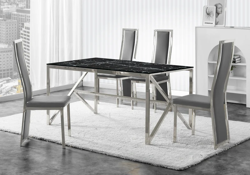 Chaise argentée simili gris moderne - Dia x6