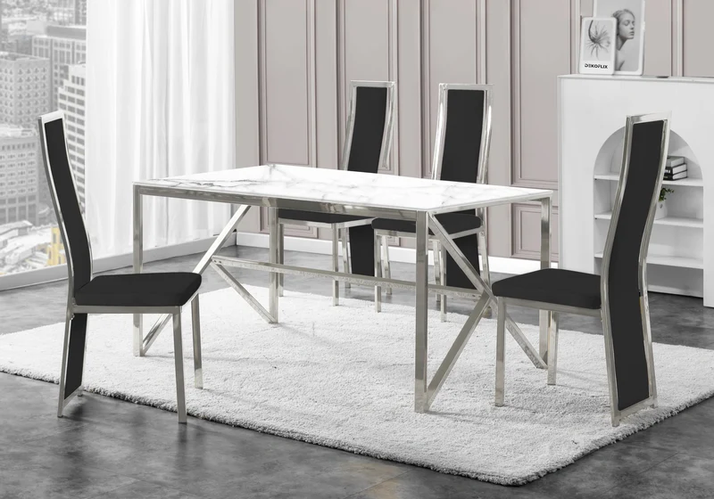 Chaise argentée velours noir design - Dia x6
